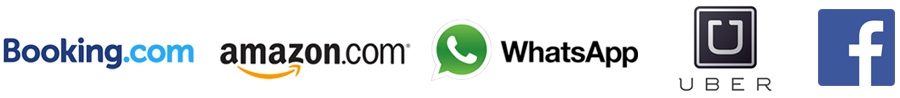Booking.com, Amazon.com, WhatsApp, &Uuml;ber, Facebook