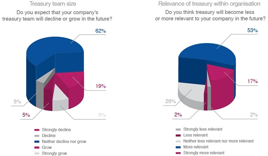 Treasury team size en Relevance of treasury within organization
