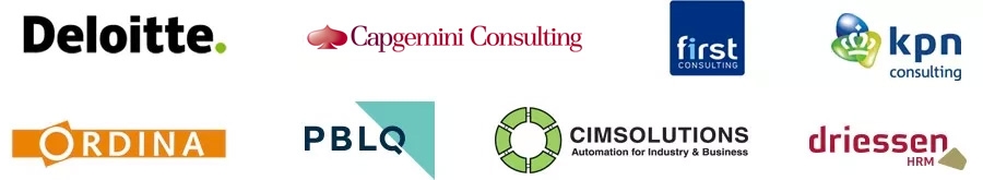 Deloitte, Capgemini, CGI, First Consulting, KPN Consulting, Ordina, PBLQ, CIMSolutions, Driessen HRM Deloitte, Capgemini, CGI, First Consulting, KPN Consulting, Ordina, PBLQ, CIMSolutions, Driessen HRM