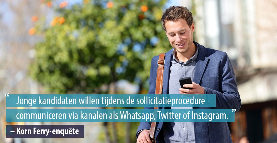 Jonge kandidaten willen tijdens de sollicitatieprocedure communiceren via kanalen als Whatsapp, Twitter of Instagram