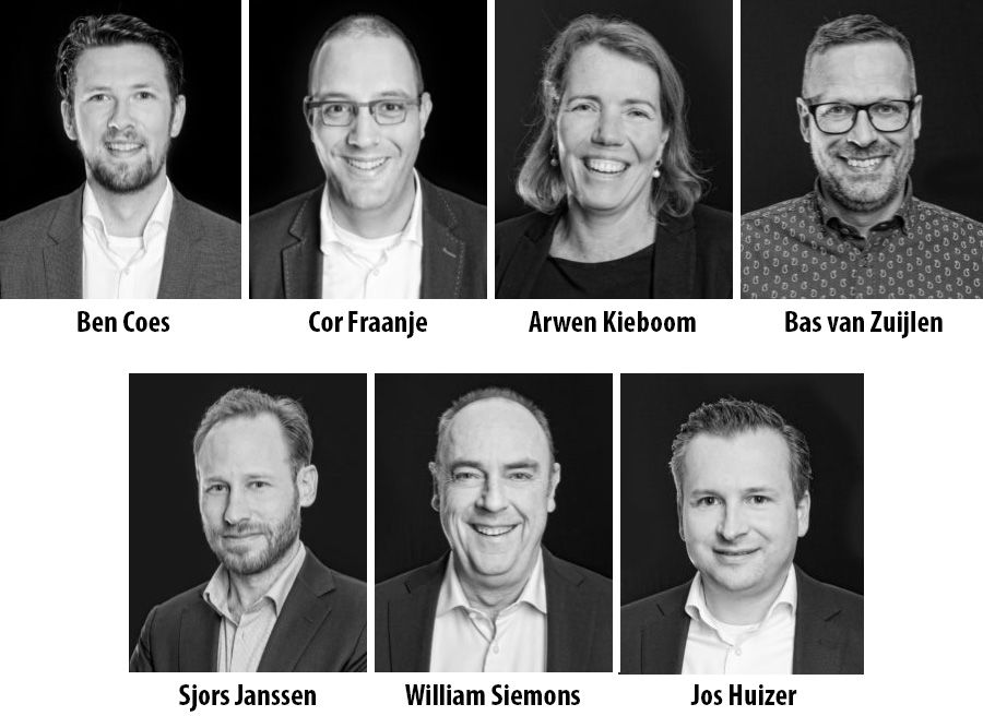 Ben Coes, Cor Fraanje, Arwen Kieboom, Bas van Zuijlen, Sjors Janssen, William Siemons en Jos Huizer