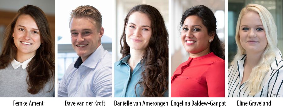 Femke Ament, Dave van der Kroft, Danielle van Amerongen, Engelina Baldew-Ganpat en Eline Graveland