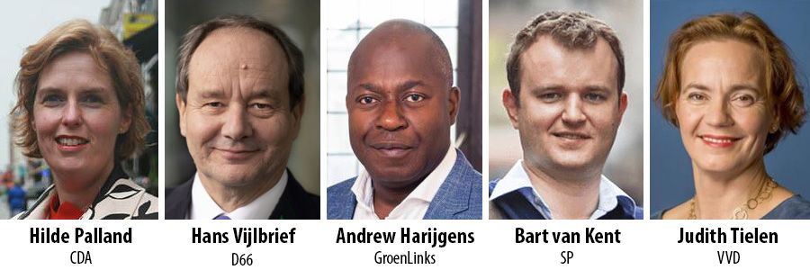 Hilde Palland, Hans Vijlbrief, Andrew Harijgens, Bart van Kent en Judith Tielen