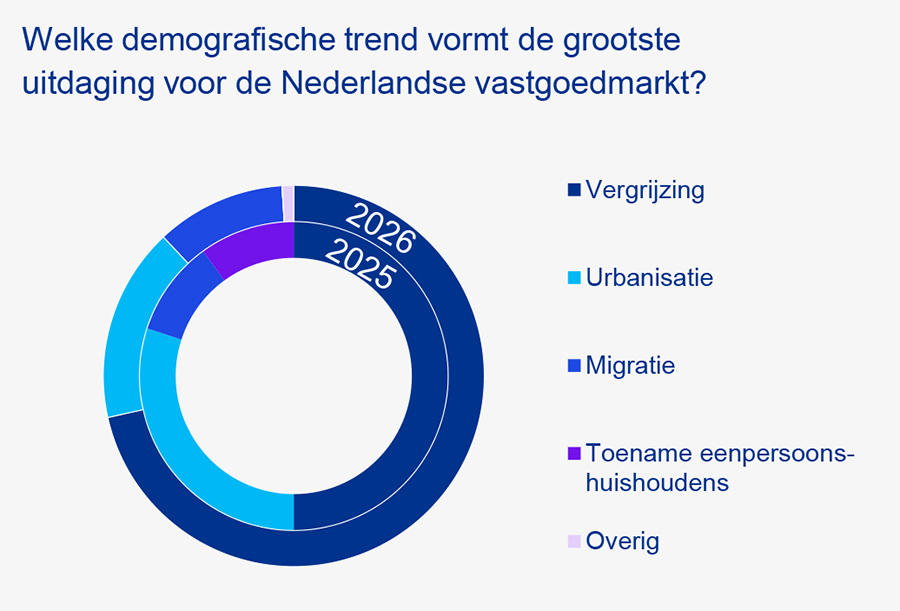 Welke demografische trend vormt de grootste uitdaging voor de Nederlandse vastgoedmarkt