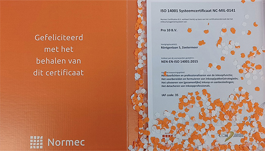 Pro 10 behaalt ISO 14001-certificering voor milieumanagement