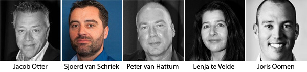 Jacob Otter, Sjoerd van Schriek, Peter van Hattum, Lenja te Velde en Joris Oomen